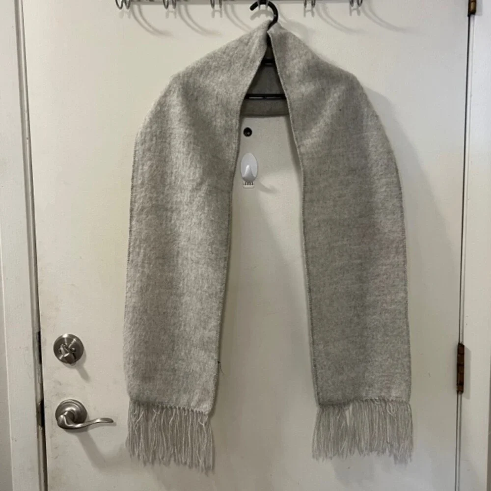 Alpaca Gray Fringed Hem Alpaca Wool Scarf One Size